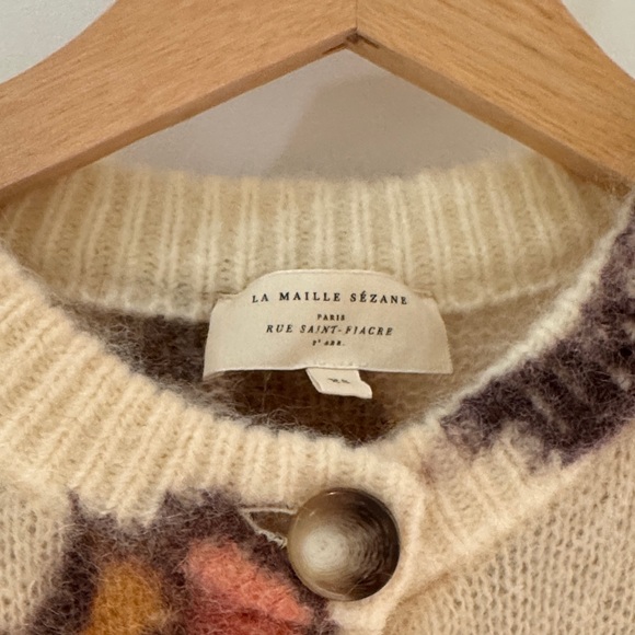 Sézane Cream Cardigan with Rust, Brown and Pink Floral Motif - Picture 2 of 4